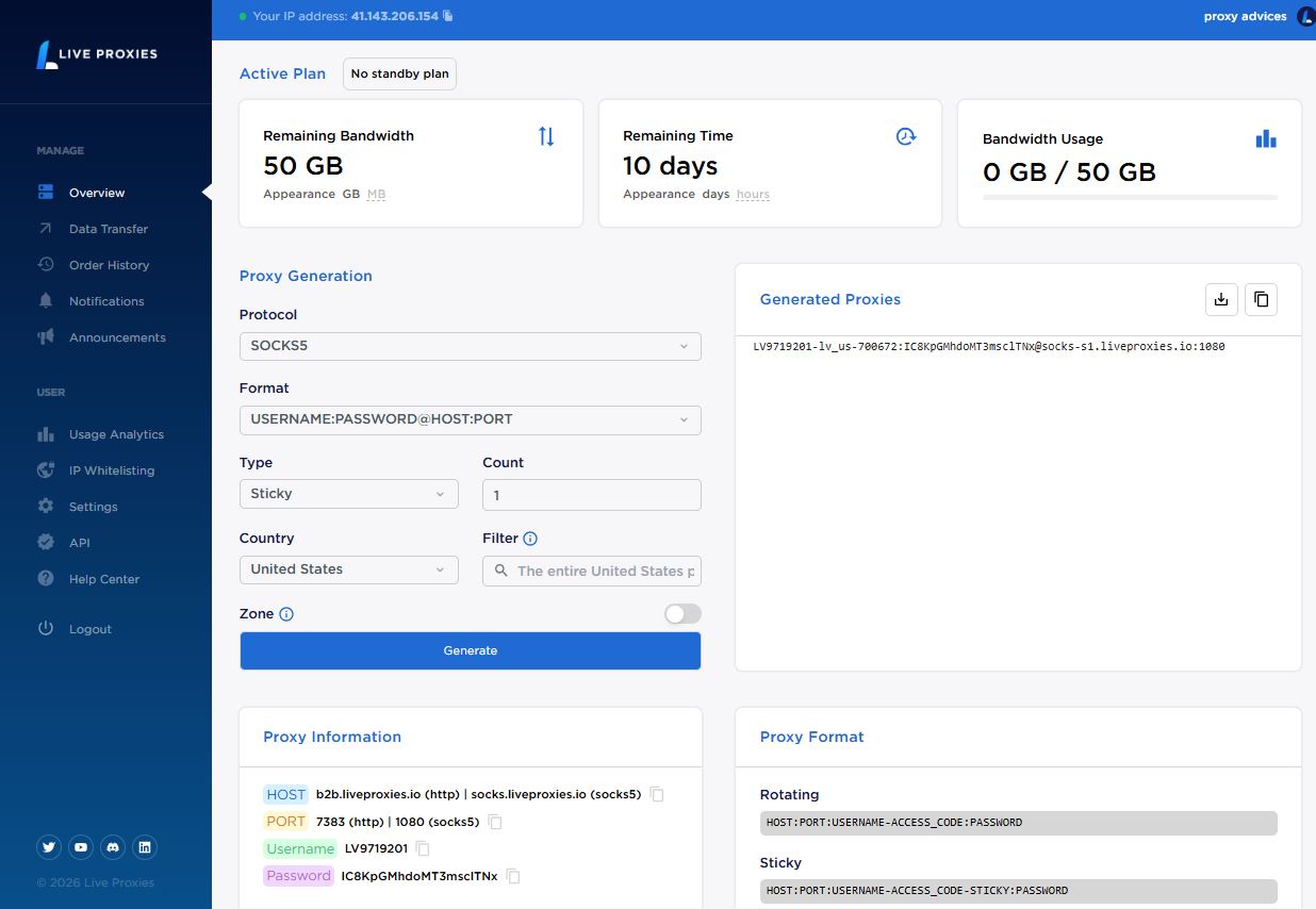 Live Proxies dashboard screenshot