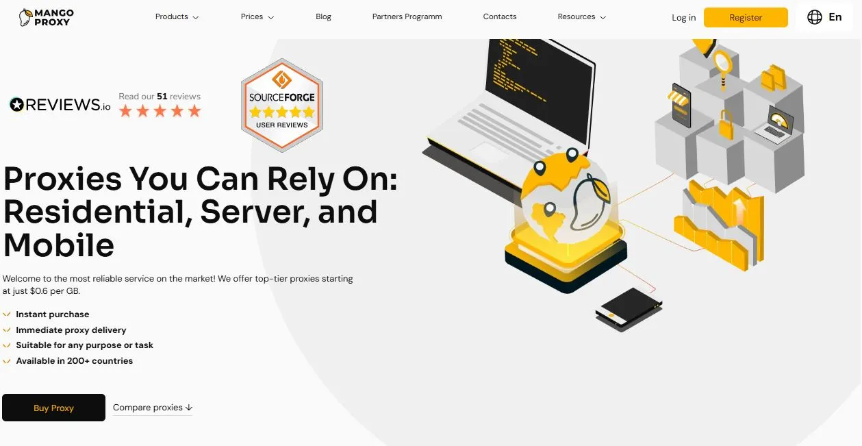 MangoProxy website: residential, ISP, datacenter and mobile proxies